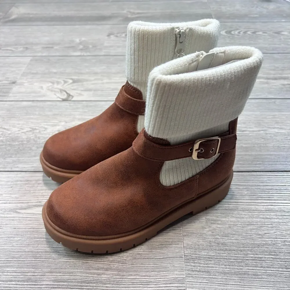 Cat & Jack Girls' Lug Sole Boots Cognac Size 3 NWT